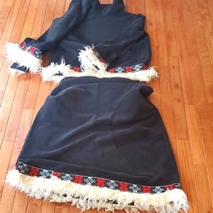 3 piece Vintage skirt, top and scarf with sheep fur